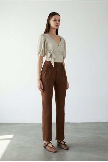 Kahve Yüksek Bel Havuç Pantolon