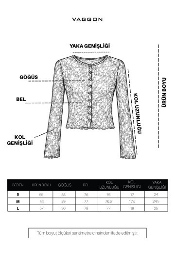 Kahverengi Düğmeli Dantel Bluz