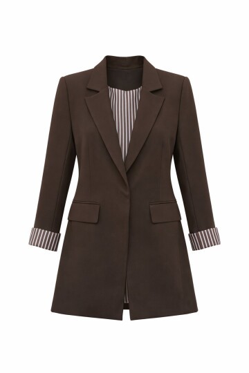 Kahverengi Kontrastlı Blazer Ceket