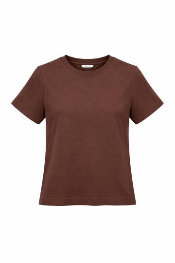 Kahverengi Likralı Kısa T-Shirt