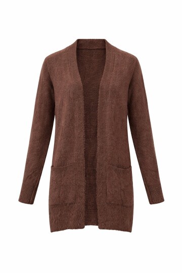 Kahverengi Tüylü Uzun Hırka