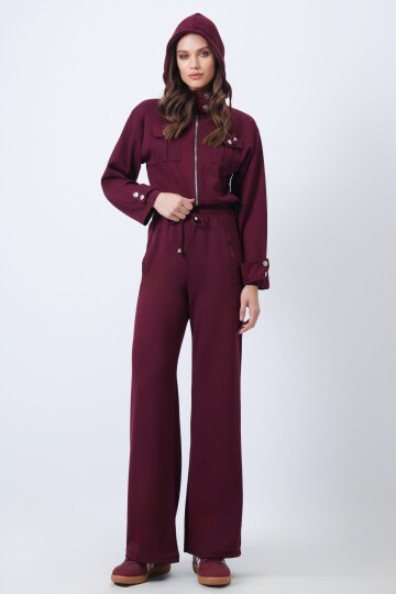 Kapüşonlu Çift Cepli Ceket ve Beli Lastikli Pantolon Takım