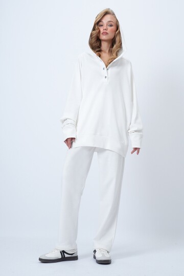 Kapüşonlu Çıtçıtlı Oversize Sweatshirt Ve Pantolonlu Alt Üst Takım