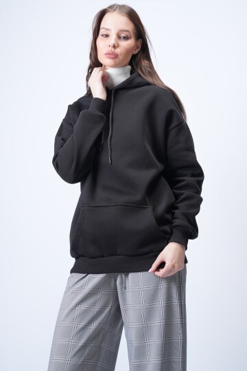 Siyah Kapüşonlu Sweatshırt