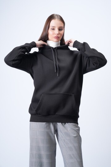 Siyah Kapüşonlu Sweatshırt