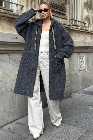 Kapüşonlu Uzun Peluş Mont