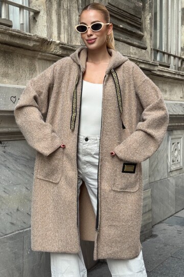 Kapüşonlu Uzun Peluş Mont