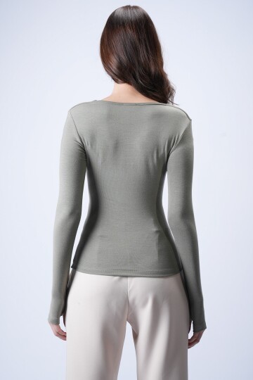 Çağla Yeşili Kare Yaka Bluz