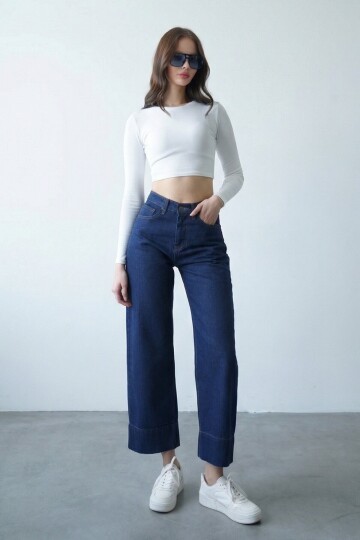 Koyu Mavi Kat Paça Jean Pantolon