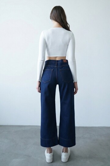 Koyu Mavi Kat Paça Jean Pantolon