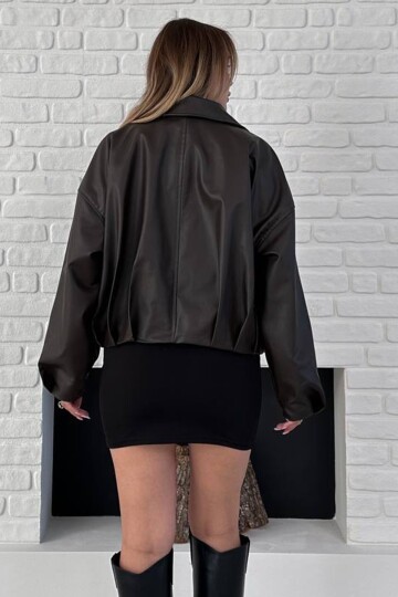 Kemer Detaylı Femuar Kapamalı Bomber Ceket