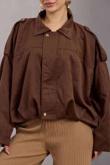 Kemer Detaylı Fermuar Kapamalı Astarlı Bomber Süet Ceket