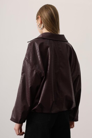 Kemer Detaylı Suni Deri Bomber Ceket