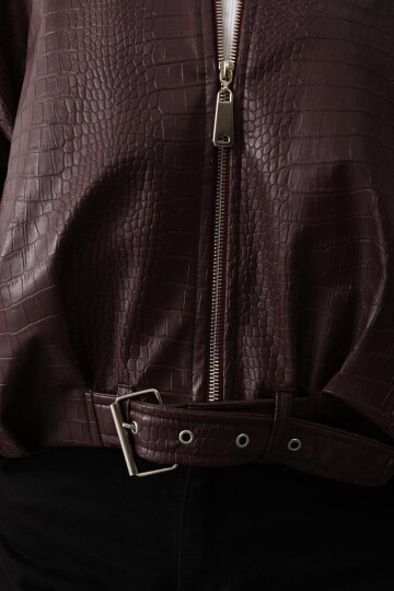 Kemer Detaylı Suni Deri Bomber Ceket