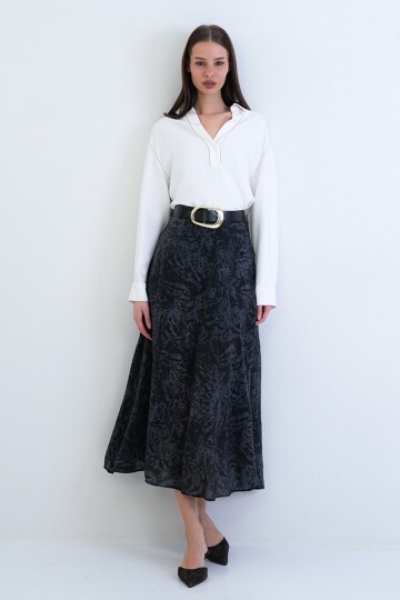 Kemerli Desenli Etek