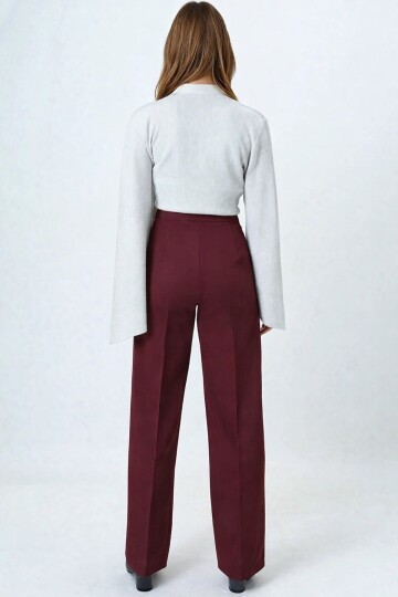 Kemerli Düğme Kapamalı Çift Cepli Palazzo Pantolon