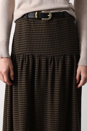 Kemerli Ekoseli Pileli Midi Boy Etek