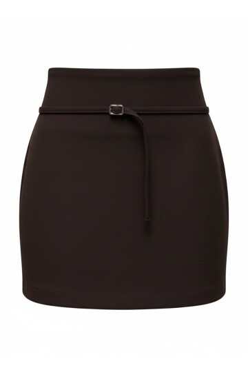 Kendinden İnce Kemer Detaylı Mini Etek