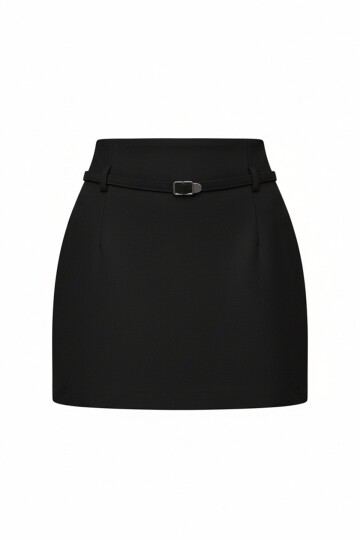 Kendinden İnce Kemer Detaylı Mini Etek