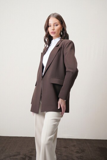 Kahverengi Kontrastlı Blazer Ceket