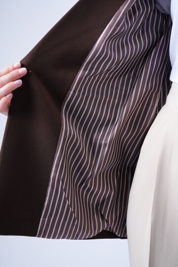 Kahverengi Kontrastlı Blazer Ceket