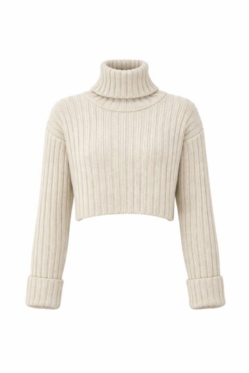 Krem Boğazlı Kısa Triko Kazak