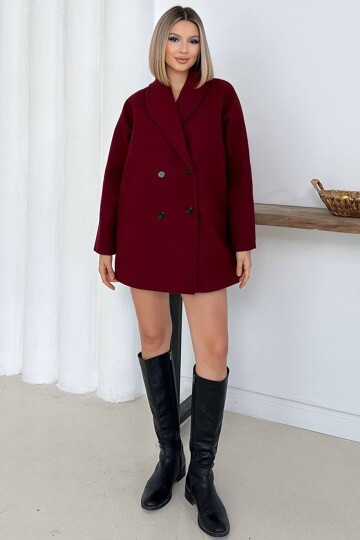 Kruvaze Düğmeli Kısa Kaban