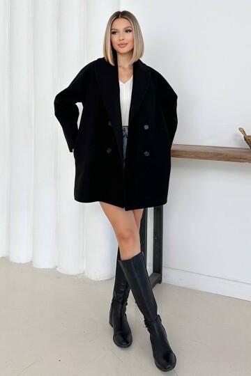 Kruvaze Düğmeli Kısa Kaban