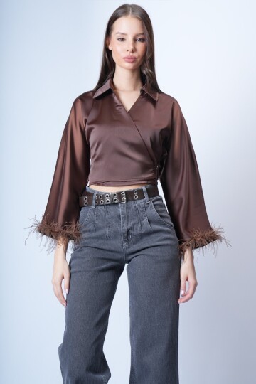 Acı Kahve Kruvaze Püsküllü Bluz