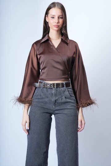 Acı Kahve Kruvaze Püsküllü Bluz