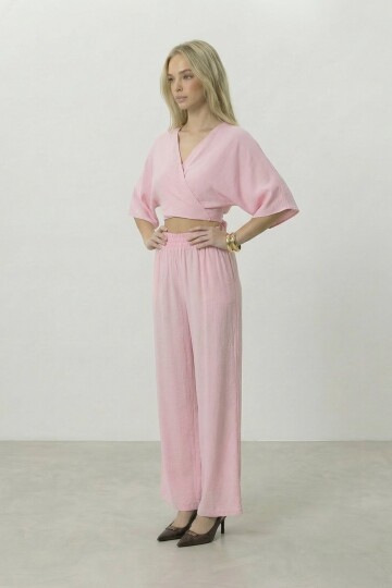 Kruvaze Yaka Bluz Ve Pantolon Takım