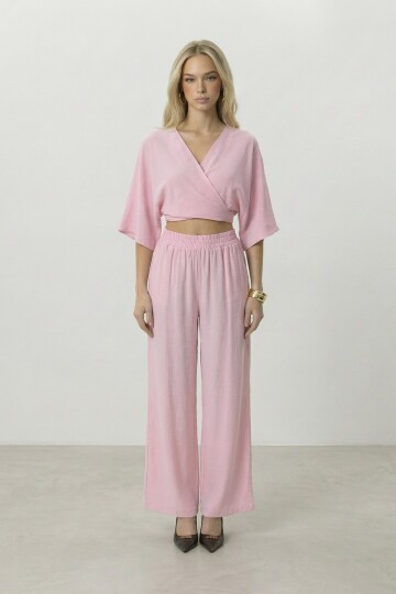 Kruvaze Yaka Bluz Ve Pantolon Takım