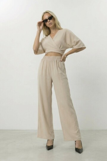 Kruvaze Yaka Bluz Ve Pantolon Takım