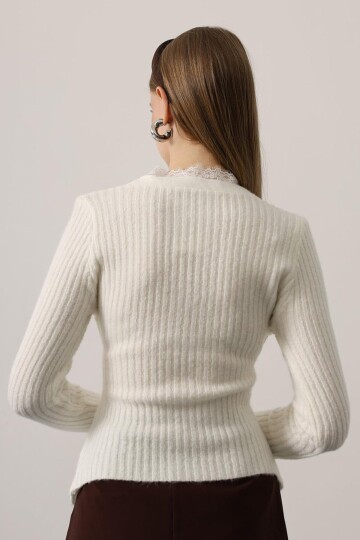 Kruvaze Yaka Dantelli Fitilli Triko Bluz