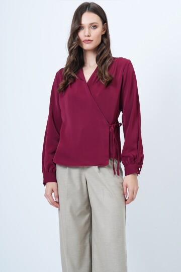 Kruvaze Yaka Yandan Bağlamalı Bluz
