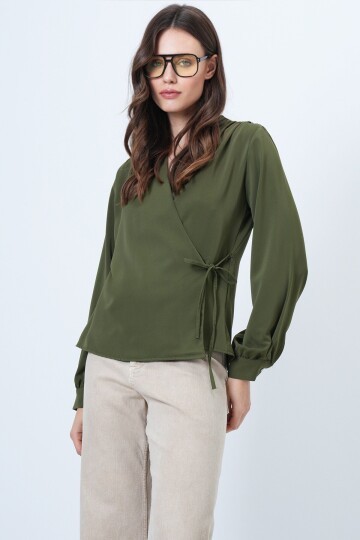 Kruvaze Yaka Yandan Bağlamalı Bluz