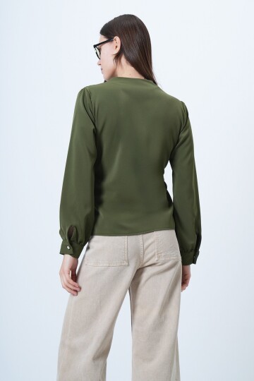 Kruvaze Yaka Yandan Bağlamalı Bluz