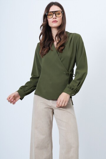 Kruvaze Yaka Yandan Bağlamalı Bluz
