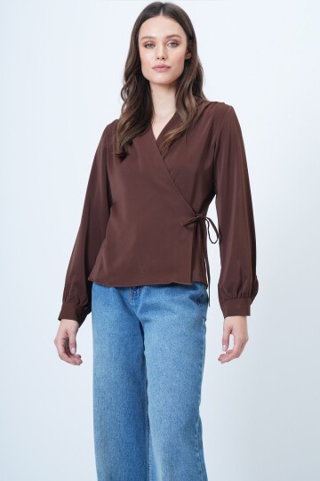 Kruvaze Yaka Yandan Bağlamalı Bluz