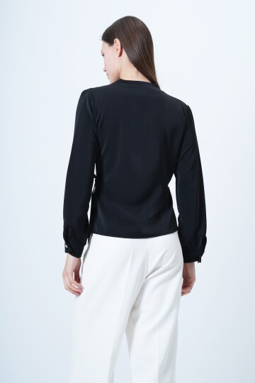 Kruvaze Yaka Yandan Bağlamalı Bluz