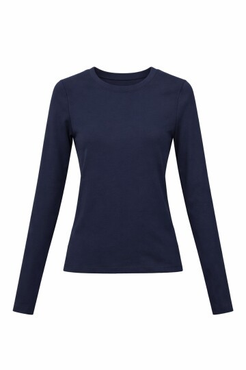 Lacivert Likralı Uzun Kollu Bluz