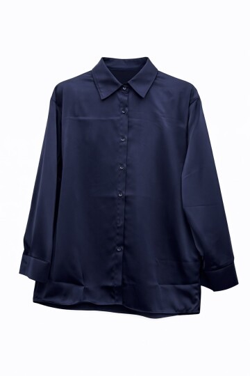 Lacivert Saten Gömlek