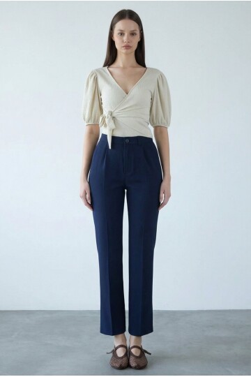 Lacivert Yüksek Bel Havuç Pantolon