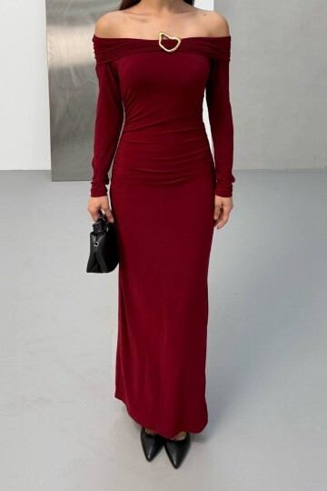 Madonna Yaka Aksesuar Detaylı Maxi Boy Elbise