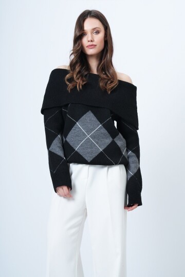 Madonna Yaka Baklava Desenli Triko Kazak