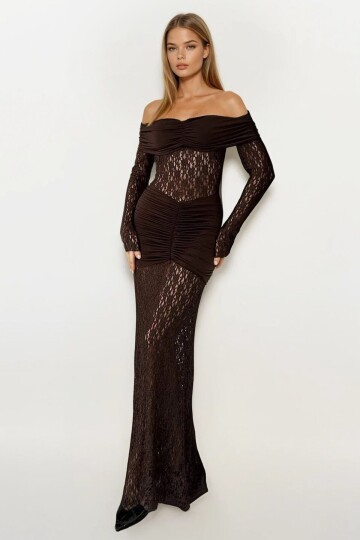 Madonna Yaka Danteli Maxi Boy Elbise