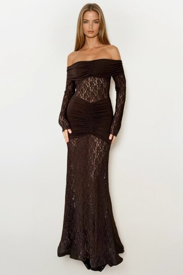 Madonna Yaka Danteli Maxi Boy Elbise