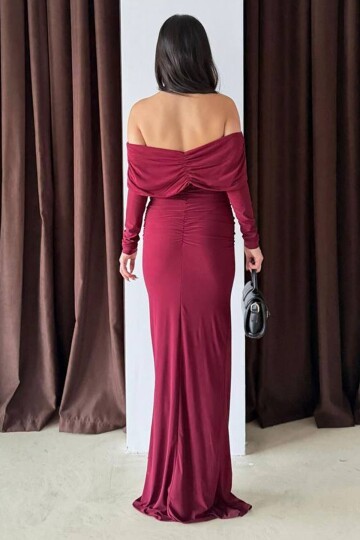 Madonna Yaka Drapeli Aksesuar Detaylı Maxi Boy Elbise