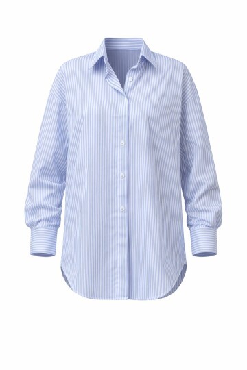 Mavi Oval Kesim Çizgili Oversize Gömlek