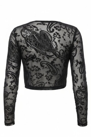Metal Aksesuarlı İçi Astarlı  V Yaka Crop Likralı Dantel Bluz